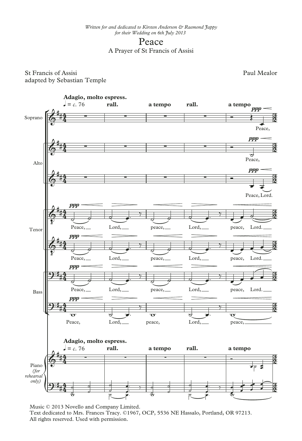 Paul Mealor Peace sheet music notes and chords arranged for Choir