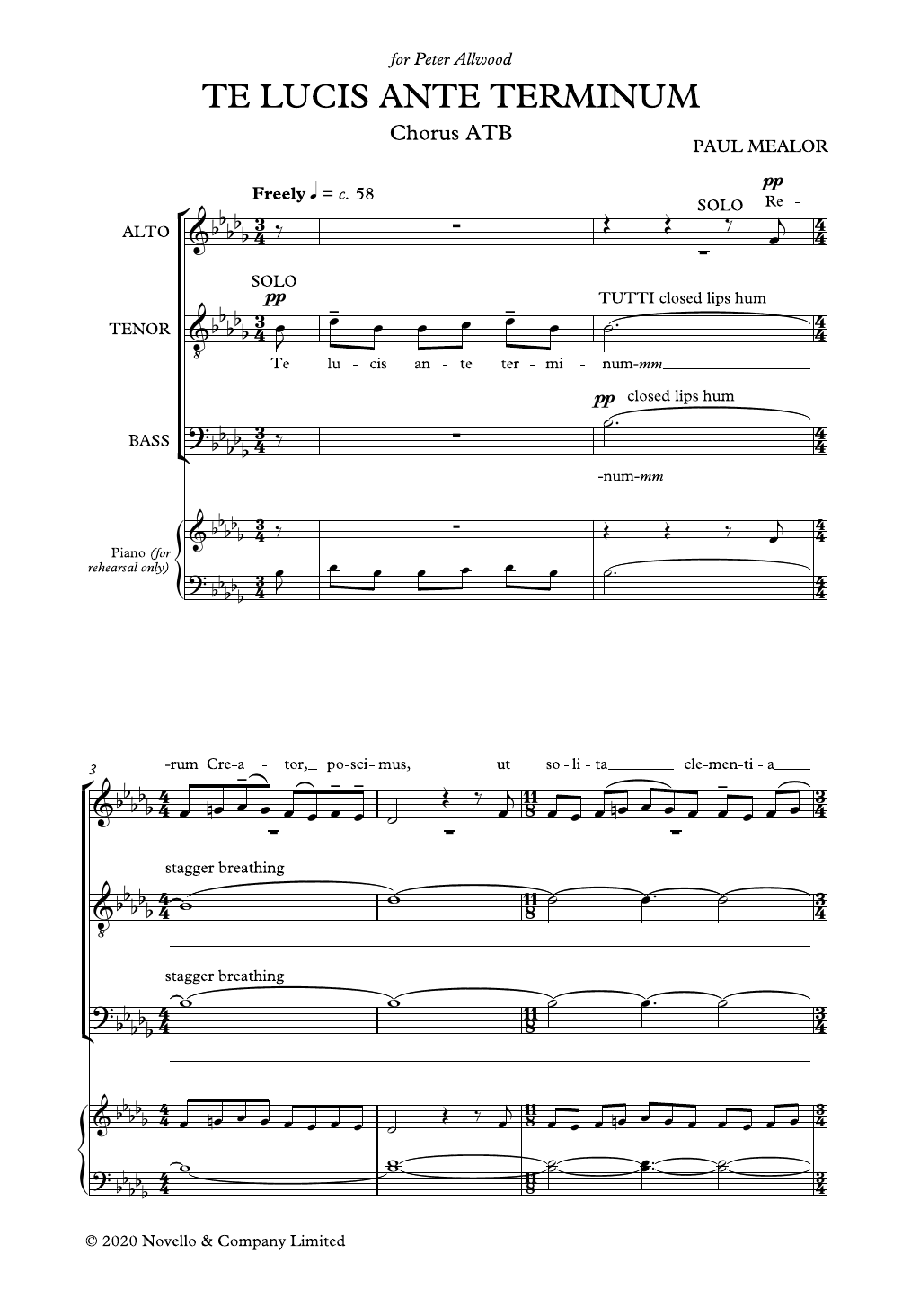 Paul Mealor Te Lucis Ante Terminum sheet music notes and chords arranged for Choir