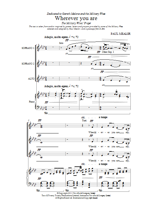 Paul Mealor Wherever You Are sheet music notes and chords arranged for SSA Choir