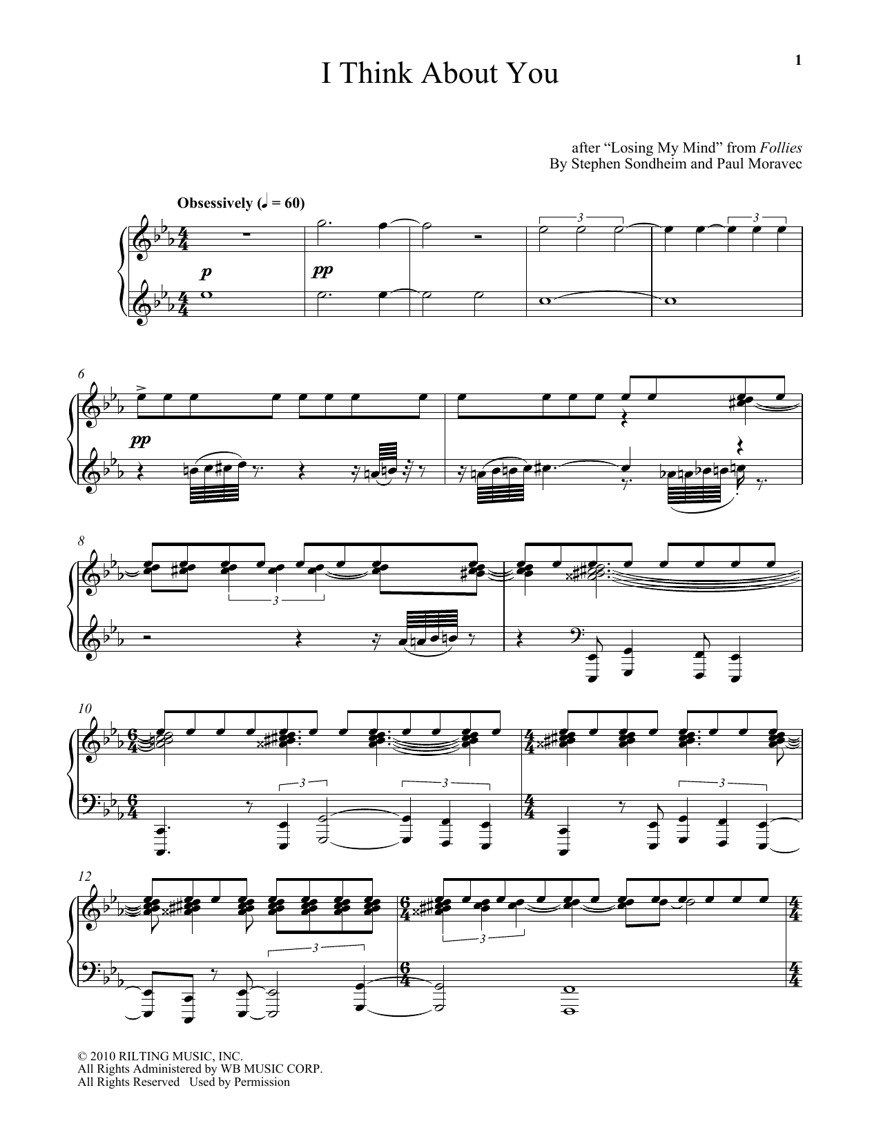 Paul Moravec I Think About You sheet music notes and chords arranged for Piano Solo