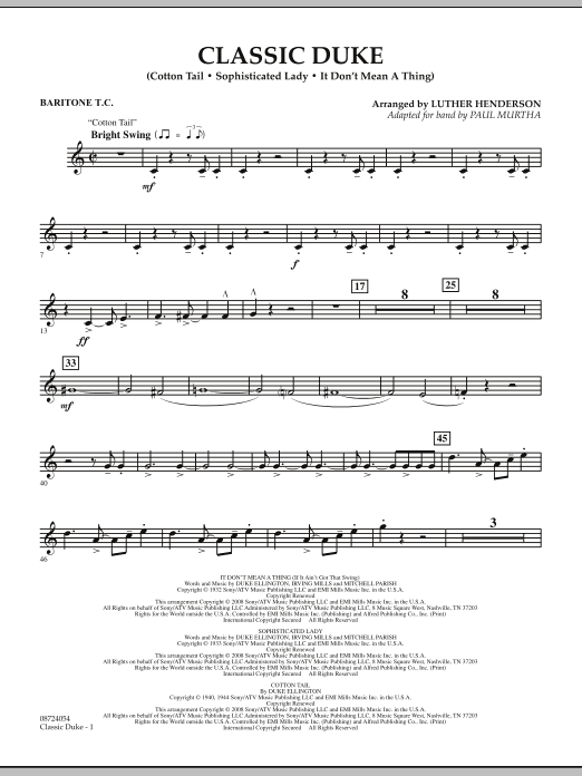 Paul Murtha Classic Duke - Baritone T.C. sheet music notes and chords arranged for Concert Band