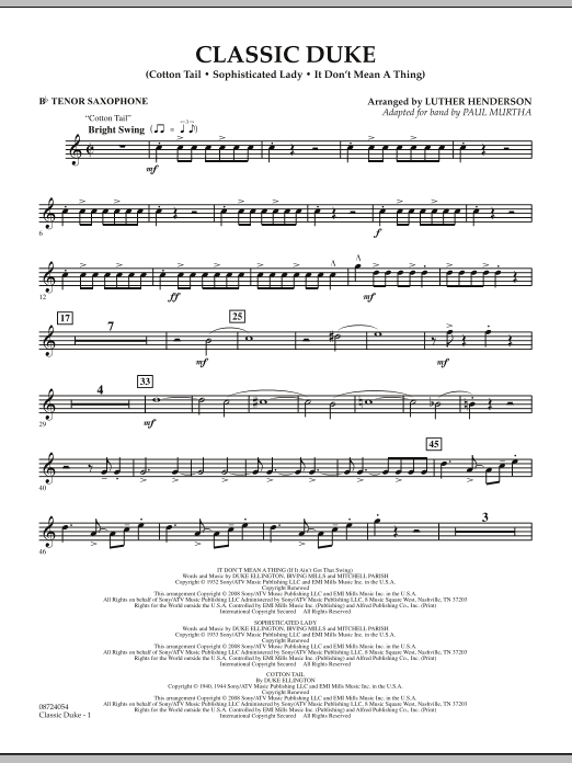 Paul Murtha Classic Duke - Bb Tenor Saxophone sheet music notes and chords arranged for Concert Band