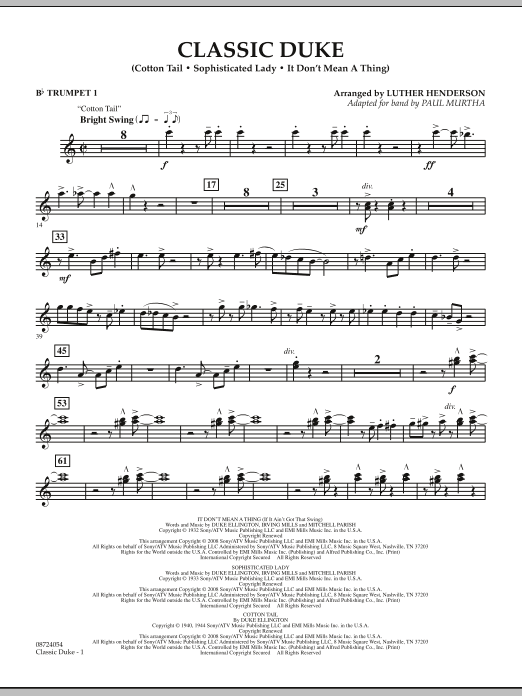 Paul Murtha Classic Duke - Bb Trumpet 1 sheet music notes and chords arranged for Concert Band