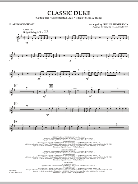 Paul Murtha Classic Duke - Eb Alto Saxophone 1 sheet music notes and chords arranged for Concert Band