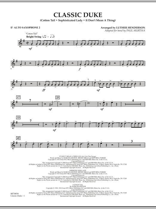 Paul Murtha Classic Duke - Eb Alto Saxophone 2 sheet music notes and chords arranged for Concert Band