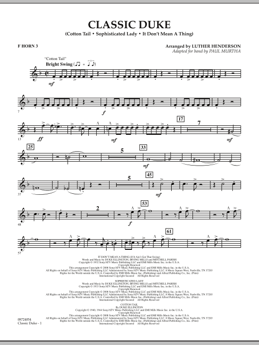 Paul Murtha Classic Duke - F Horn 3 sheet music notes and chords arranged for Concert Band