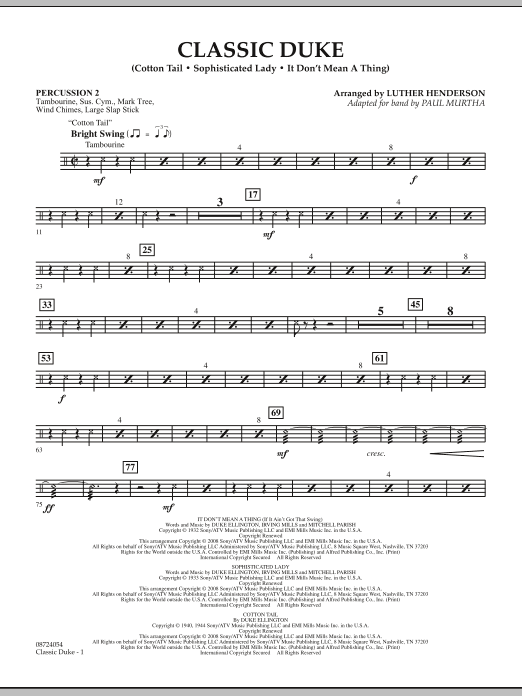Paul Murtha Classic Duke - Percussion 2 sheet music notes and chords arranged for Concert Band