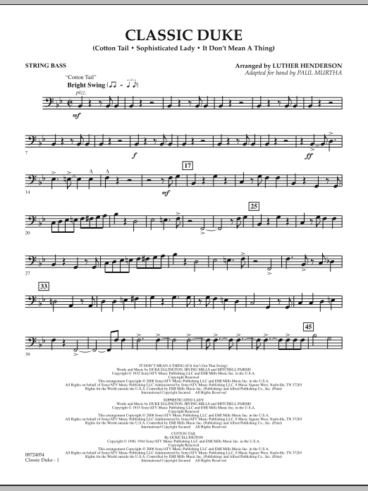 Paul Murtha Classic Duke - String Bass sheet music notes and chords arranged for Concert Band