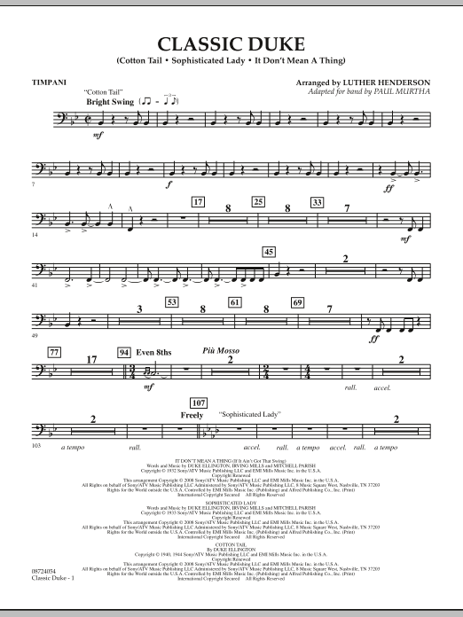 Paul Murtha Classic Duke - Timpani sheet music notes and chords arranged for Concert Band