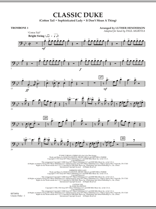 Paul Murtha Classic Duke - Trombone 1 sheet music notes and chords arranged for Concert Band