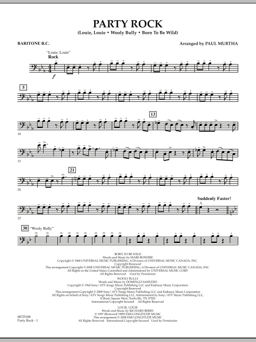 Paul Murtha Party Rock - Baritone B.C. sheet music notes and chords arranged for Concert Band