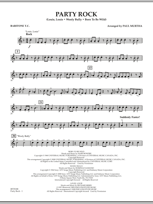 Paul Murtha Party Rock - Baritone T.C. sheet music notes and chords arranged for Concert Band