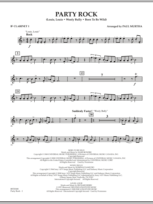 Paul Murtha Party Rock - Bb Clarinet 1 sheet music notes and chords arranged for Concert Band