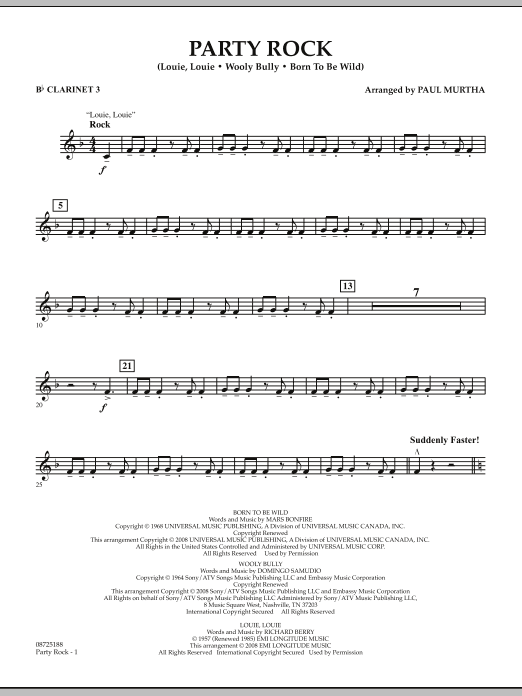 Paul Murtha Party Rock - Bb Clarinet 3 sheet music notes and chords arranged for Concert Band