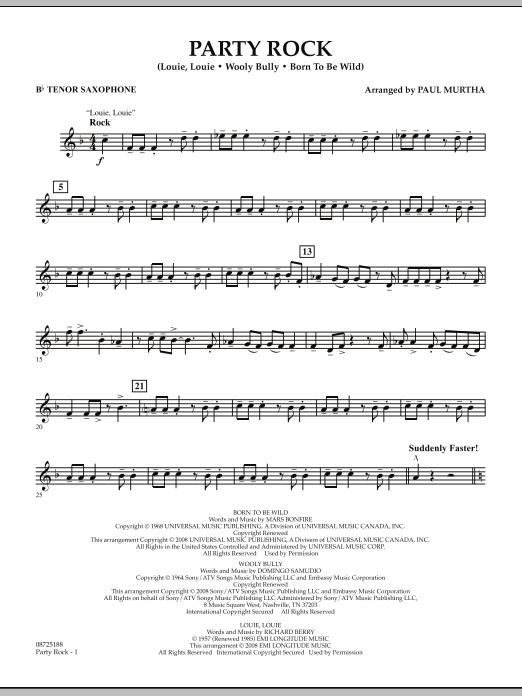 Paul Murtha Party Rock - Bb Tenor Saxophone sheet music notes and chords arranged for Concert Band