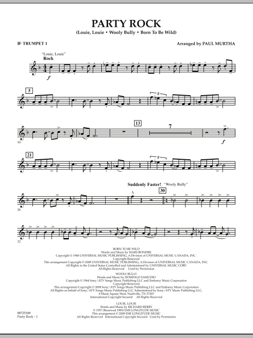 Paul Murtha Party Rock - Bb Trumpet 1 sheet music notes and chords arranged for Concert Band