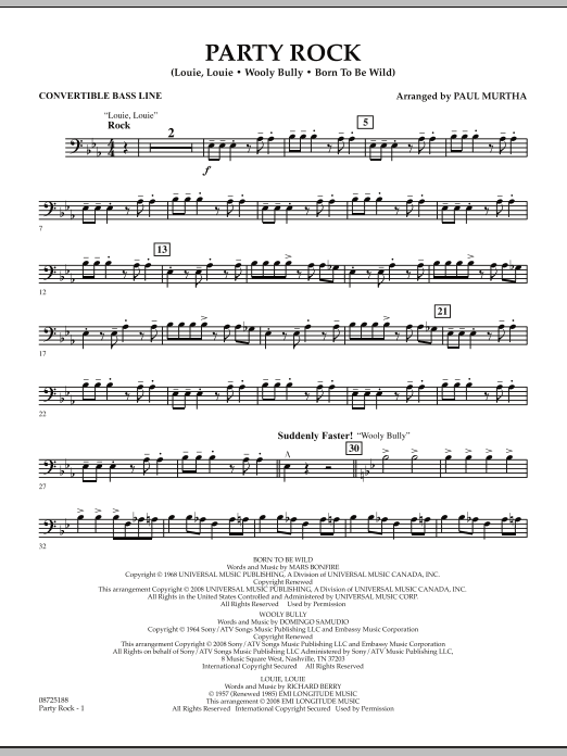 Paul Murtha Party Rock - Convertible Bass Line sheet music notes and chords arranged for Concert Band