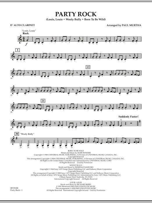 Paul Murtha Party Rock - Eb Alto Clarinet sheet music notes and chords arranged for Concert Band