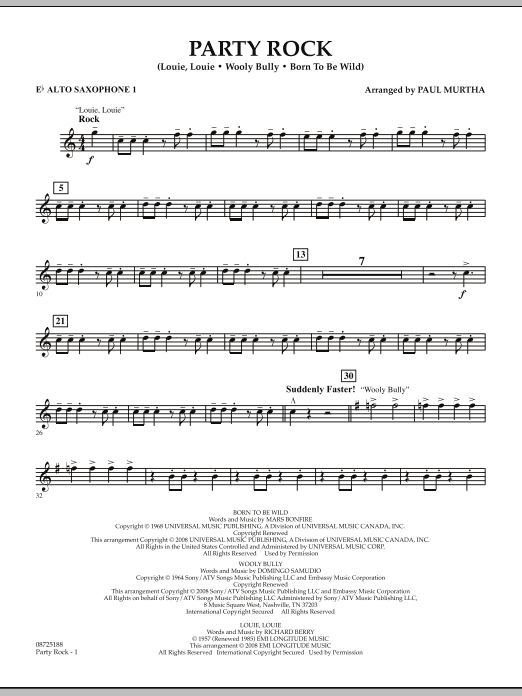 Paul Murtha Party Rock - Eb Alto Saxophone 1 sheet music notes and chords arranged for Concert Band