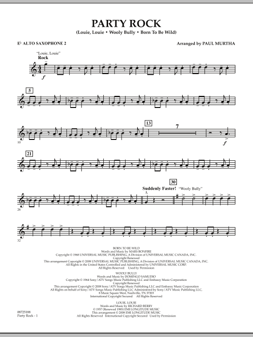 Paul Murtha Party Rock - Eb Alto Saxophone 2 sheet music notes and chords arranged for Concert Band