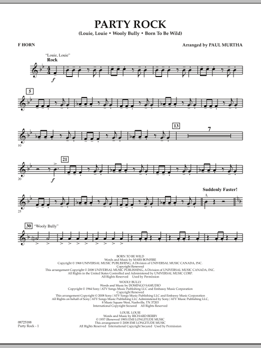 Paul Murtha Party Rock - F Horn sheet music notes and chords arranged for Concert Band