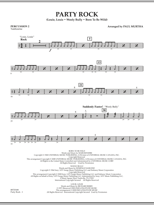 Paul Murtha Party Rock - Percussion 2 sheet music notes and chords arranged for Concert Band