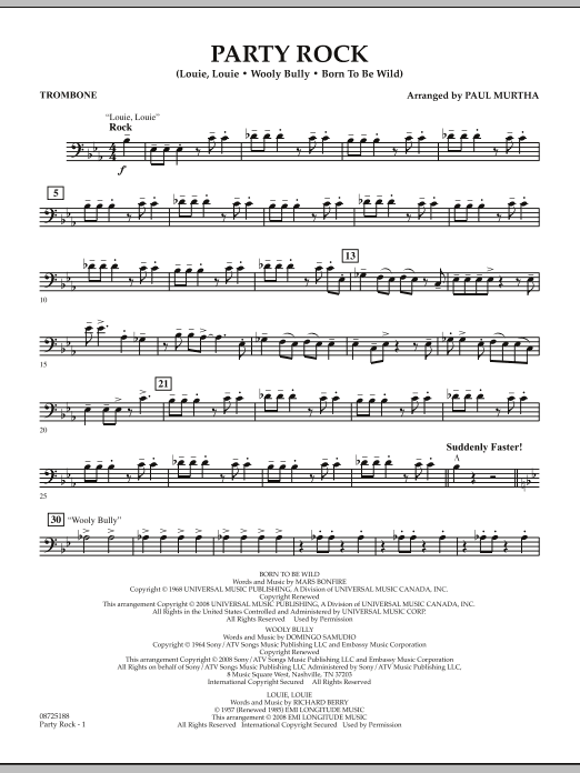 Paul Murtha Party Rock - Trombone sheet music notes and chords arranged for Concert Band