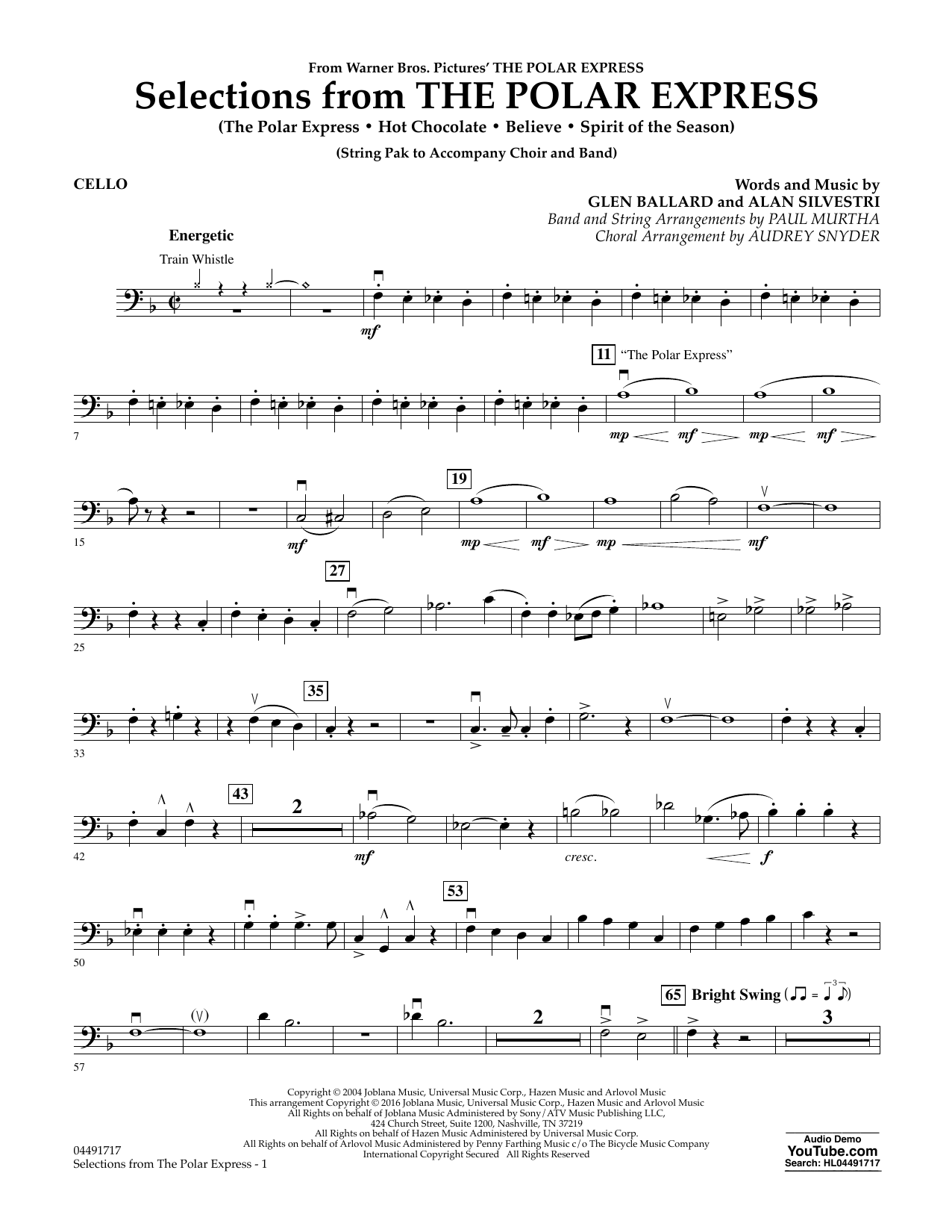 Paul Murtha The Polar Express - Cello sheet music notes and chords arranged for Orchestra