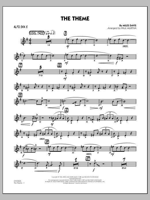 Paul Murtha The Theme - Alto Sax 2 sheet music notes and chords arranged for Jazz Ensemble