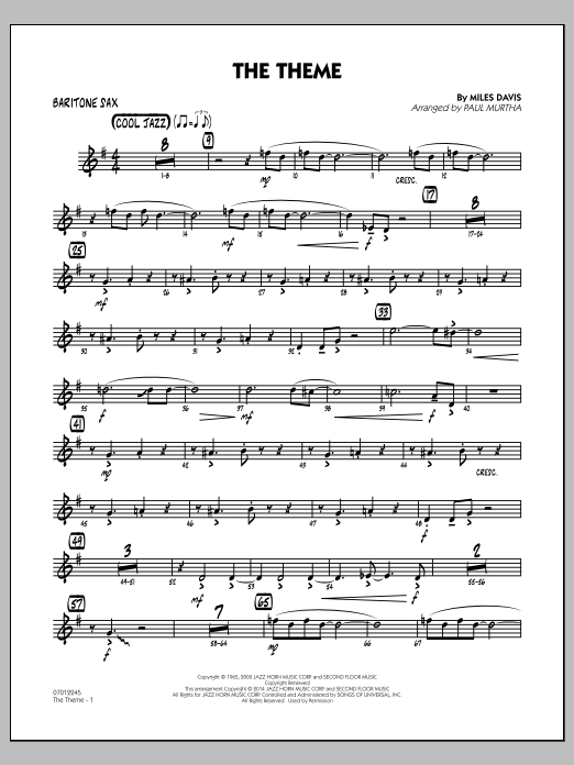 Paul Murtha The Theme - Baritone Sax sheet music notes and chords arranged for Jazz Ensemble