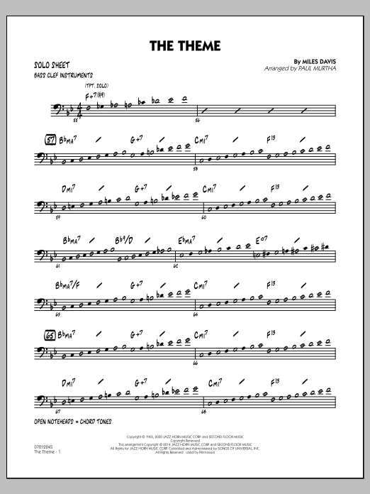 Paul Murtha The Theme - Bass Clef Solo Sheet sheet music notes and chords arranged for Jazz Ensemble