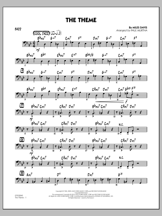 Paul Murtha The Theme - Bass sheet music notes and chords arranged for Jazz Ensemble