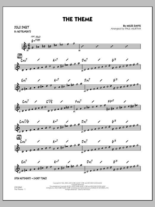 Paul Murtha The Theme - Bb Solo Sheet sheet music notes and chords arranged for Jazz Ensemble