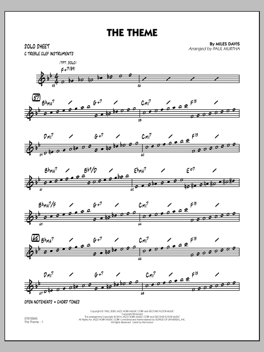 Paul Murtha The Theme - C Solo Sheet sheet music notes and chords arranged for Jazz Ensemble