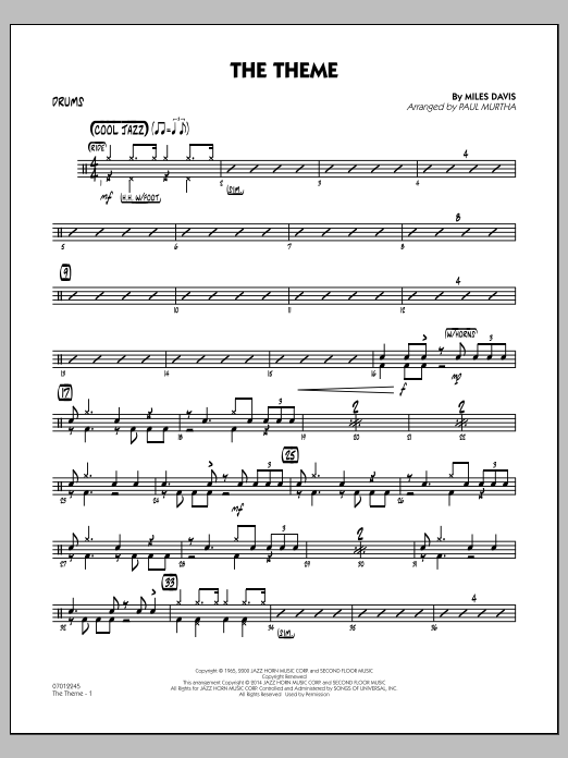 Paul Murtha The Theme - Drums sheet music notes and chords arranged for Jazz Ensemble
