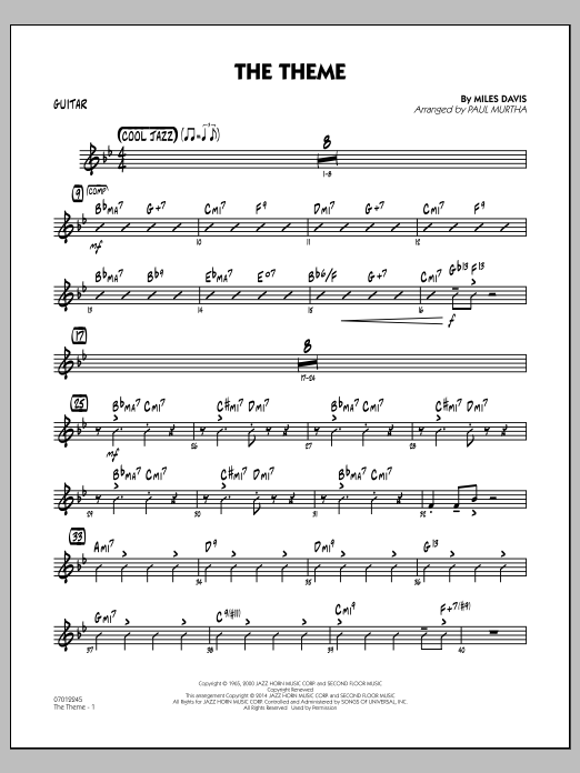 Paul Murtha The Theme - Guitar sheet music notes and chords arranged for Jazz Ensemble