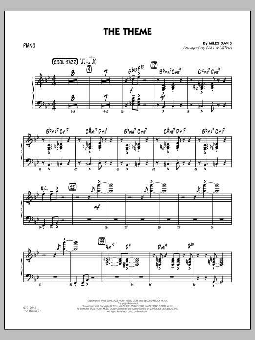 Paul Murtha The Theme - Piano sheet music notes and chords arranged for Jazz Ensemble