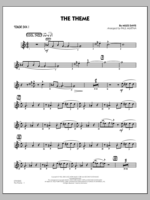 Paul Murtha The Theme - Tenor Sax 1 sheet music notes and chords arranged for Jazz Ensemble