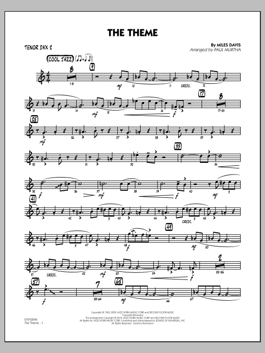 Paul Murtha The Theme - Tenor Sax 2 sheet music notes and chords arranged for Jazz Ensemble