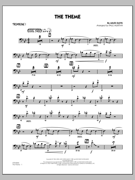 Paul Murtha The Theme - Trombone 1 sheet music notes and chords arranged for Jazz Ensemble