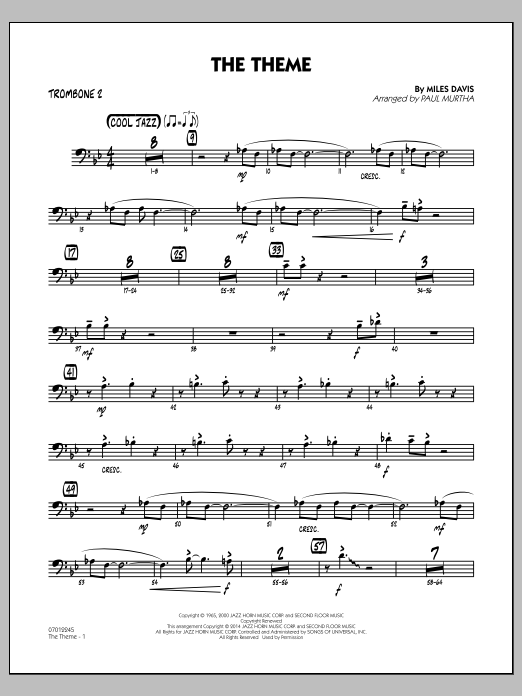 Paul Murtha The Theme - Trombone 2 sheet music notes and chords arranged for Jazz Ensemble