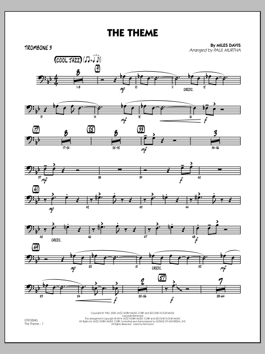 Paul Murtha The Theme - Trombone 3 sheet music notes and chords arranged for Jazz Ensemble