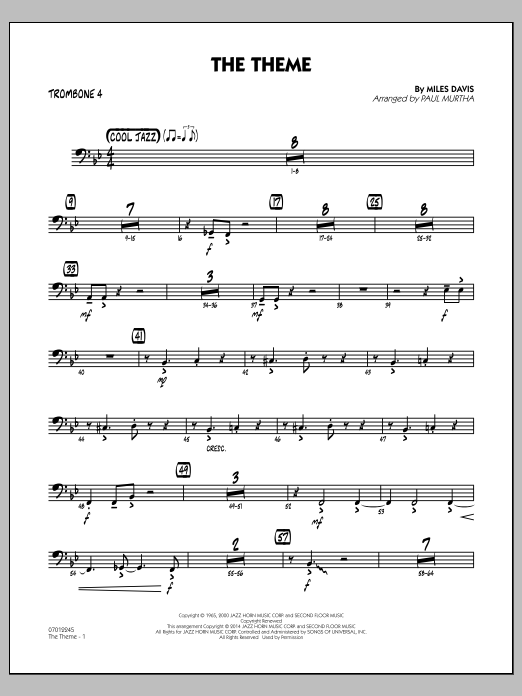 Paul Murtha The Theme - Trombone 4 sheet music notes and chords arranged for Jazz Ensemble