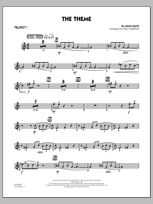 Paul Murtha The Theme - Trumpet 1 sheet music notes and chords arranged for Jazz Ensemble