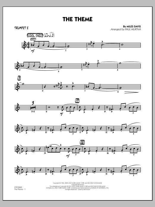Paul Murtha The Theme - Trumpet 2 sheet music notes and chords arranged for Jazz Ensemble