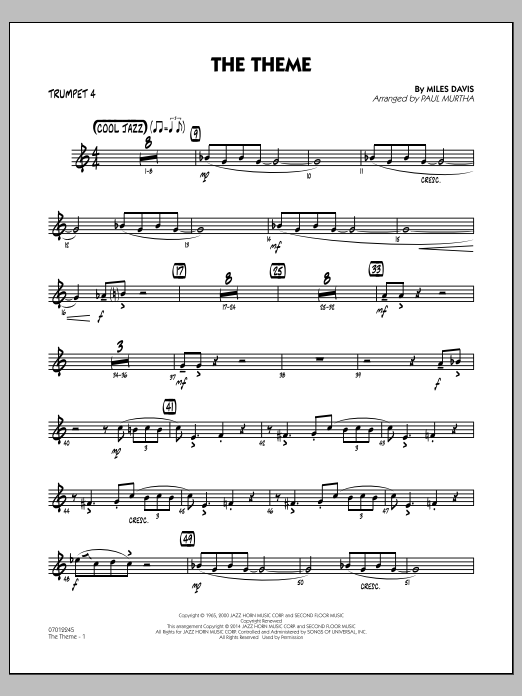 Paul Murtha The Theme - Trumpet 4 sheet music notes and chords arranged for Jazz Ensemble