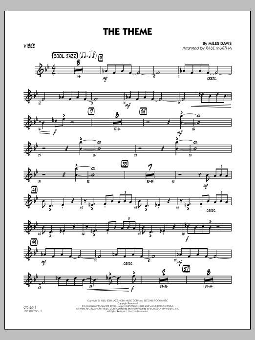Paul Murtha The Theme - Vibes sheet music notes and chords arranged for Jazz Ensemble