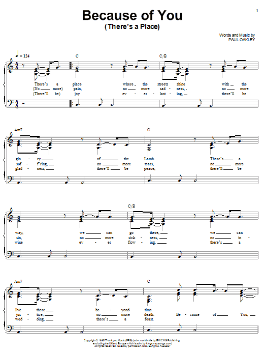 Paul Oakley Because Of You (There's A Place) sheet music notes and chords arranged for Piano, Vocal & Guitar Chords (Right-Hand Melody)