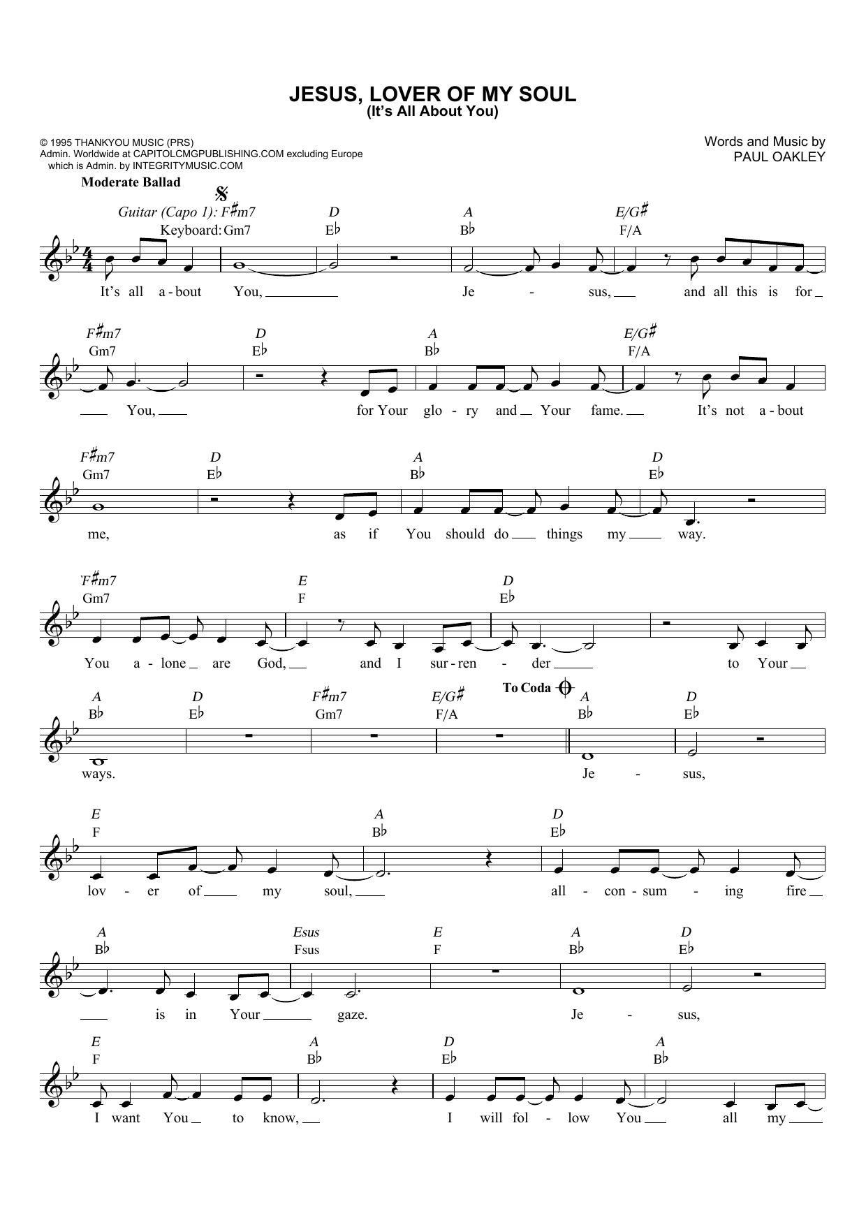 Paul Oakley Jesus, Lover Of My Soul (It's All About You) sheet music notes and chords arranged for Lead Sheet / Fake Book