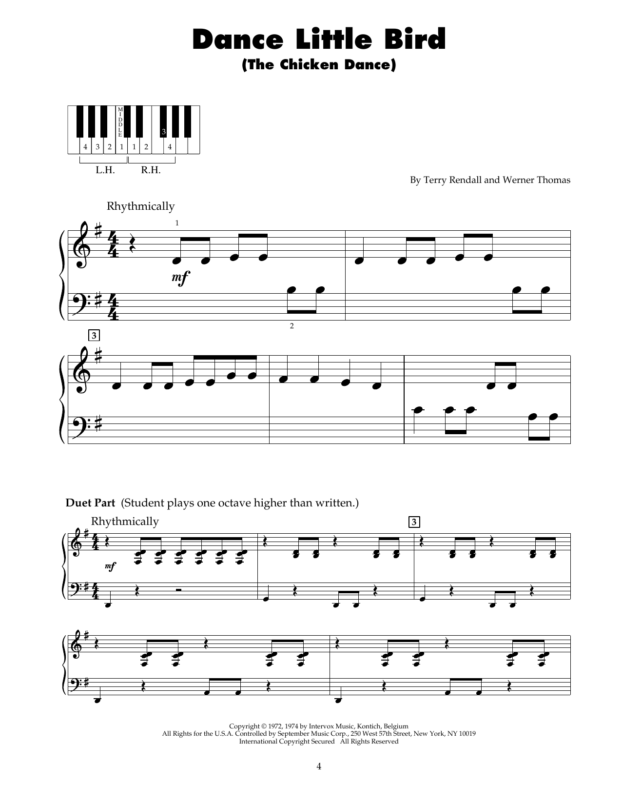 Paul Parnes The Chicken Dance sheet music notes and chords arranged for 5-Finger Piano